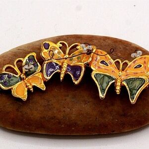 TC Vibrant Vintage Butterfly Brooch Trio w Swarovski Crystal Beads LNC